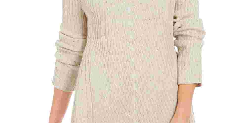 Style & Co Women's Scalloped Hem Ribbed Knit Sweater Beige Size Large