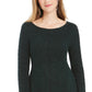 Style & Co Women's Textured  Knitted Printed Long Sleeve Jewel Neck T-Shirt Sweater Green Size Large