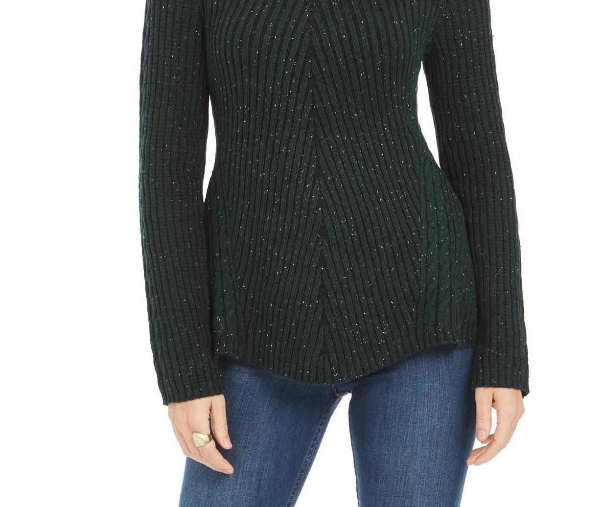Style & Co Women's Textured  Knitted Printed Long Sleeve Jewel Neck T-Shirt Sweater Green Size Large
