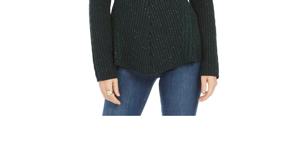 Style & Co Women's Scalloped Hem Ribbed Knit Sweater Brown Size Small