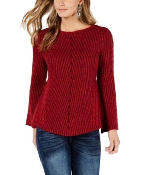 Style & Co Women's Scalloped Hem Ribbed Knit Sweater Red Size X-Small