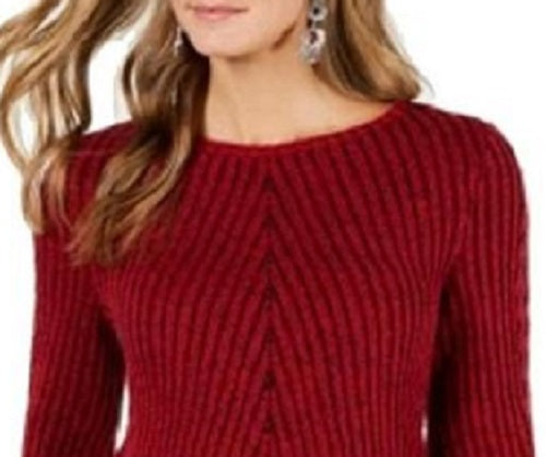 Style & Co Women's Scalloped Hem Ribbed Knit Sweater Red Size X-Small