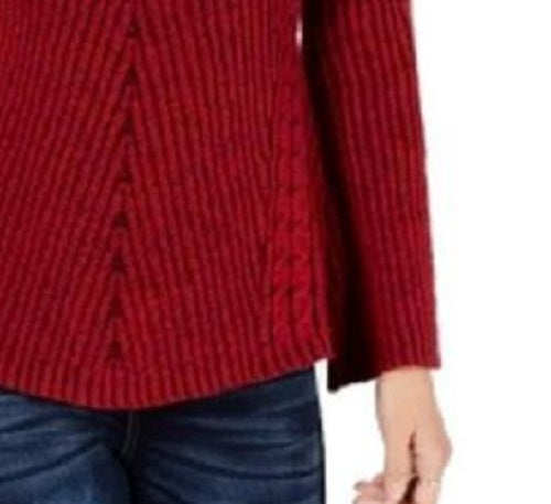 Style & Co Women's Scalloped Hem Ribbed Knit Sweater Red Size X-Small