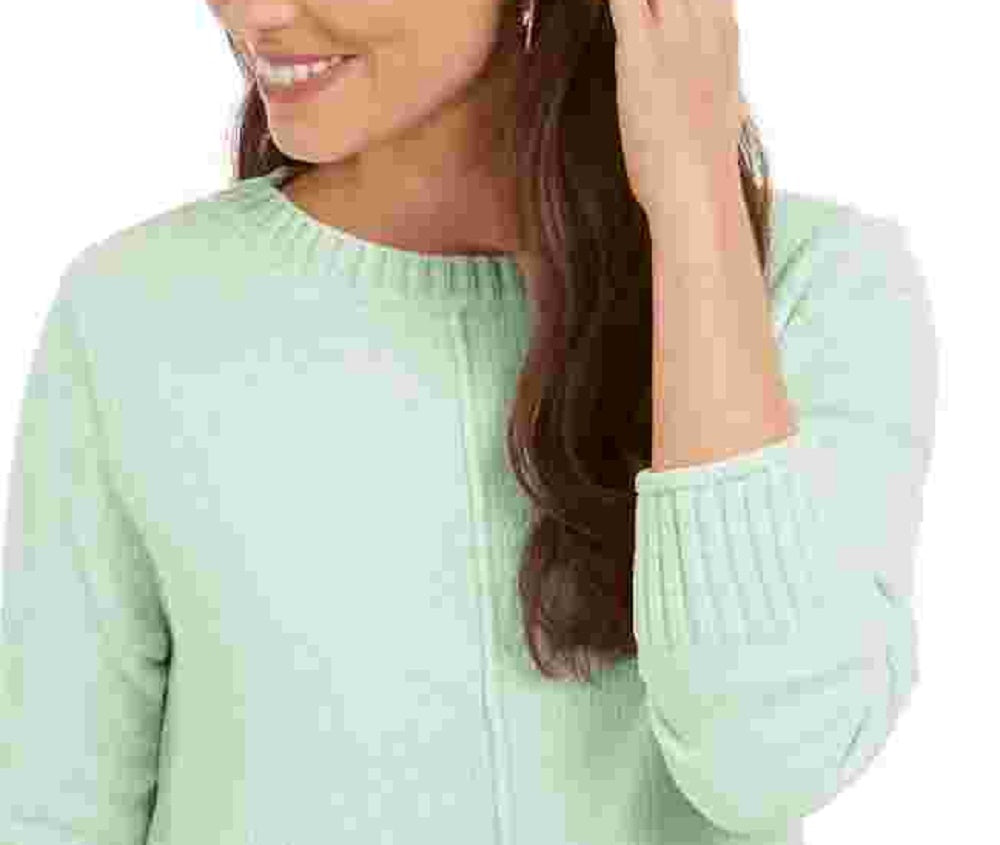 Style & Company Women's Textured Heather Long Sleeve Crew Neck Blouse Sweater Green Size X-Small