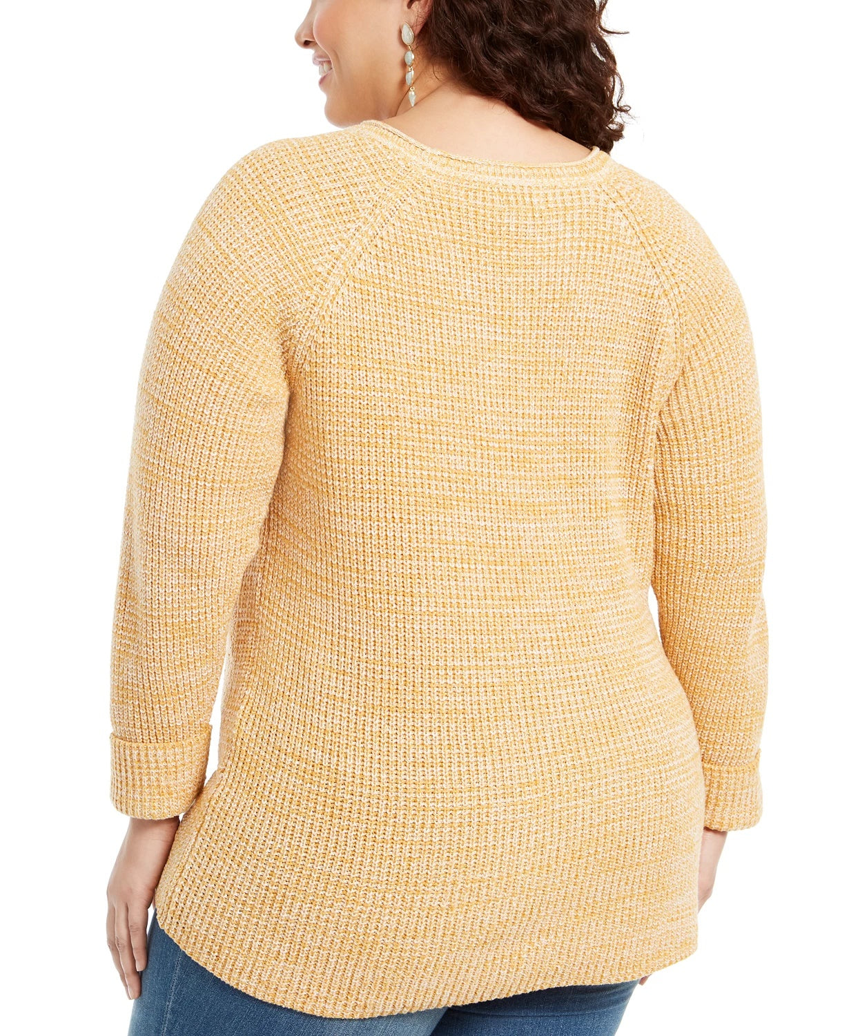 Style & Co Women's Plus Size Pointelle-Trim Sweater Gold Size 1X
