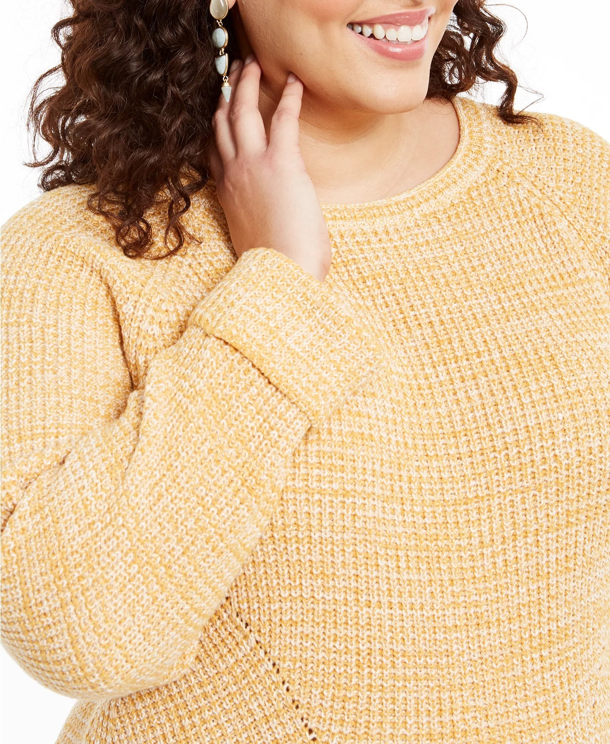 Style & Co Women's Plus Size Pointelle-Trim Sweater Gold Size 1X