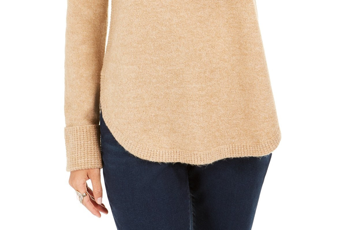 Style & Co Women's Cowl Neck Waffl Knit Sweater Beige Size X-Large