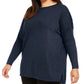 Style & Co Women's Seamfront Mixed Media Tunic Top Navy Size 1X
