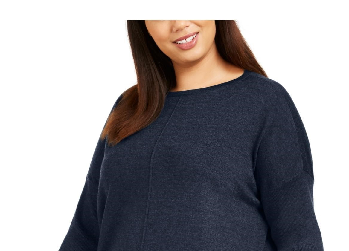 Style & Co Women's Seamfront Mixed Media Tunic Top Navy Size 1X