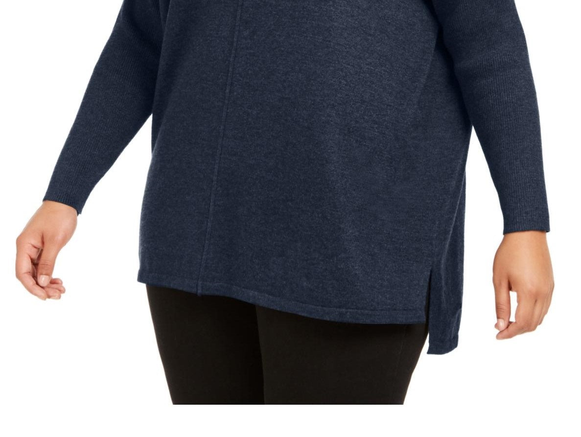 Style & Co Women's Seamfront Mixed Media Tunic Top Navy Size 1X