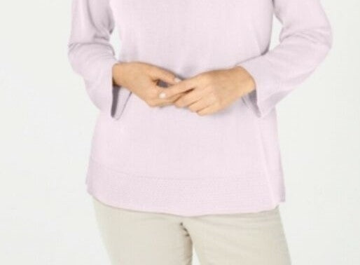 Karen Scott Women's Bateau-Neck Long-Sleeve Sweater Pink Size Large