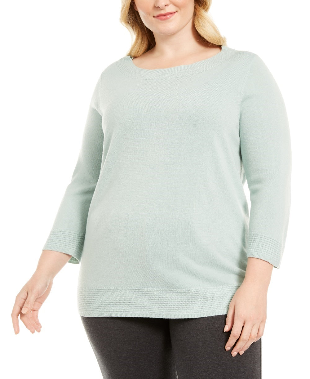 Karen Scott Women's Ballet Neckline Sweater Turq/Aqua Size 1X