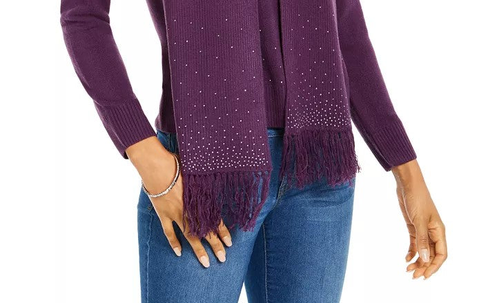 Karen Scott Women's Embellished Scarf Sweater Purple Size Large