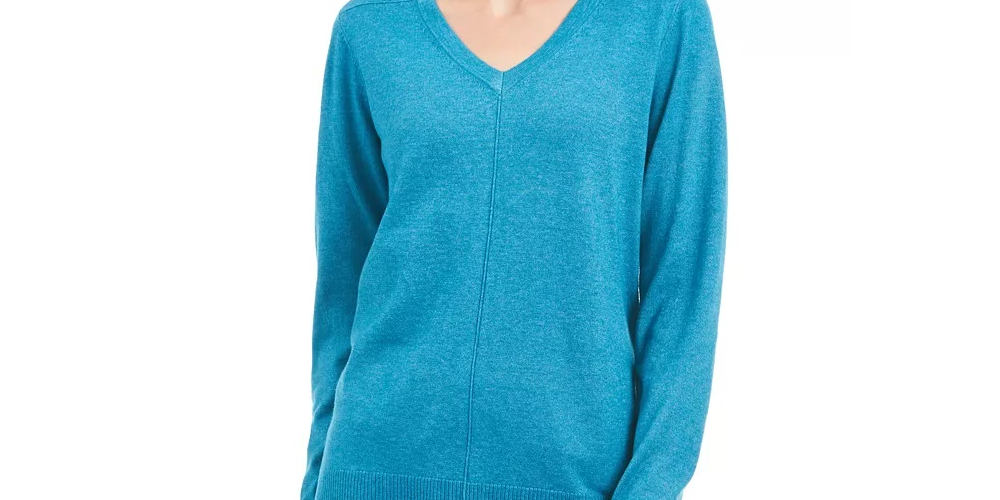 Karen Scott Women's V Neck Pullover Sweater Turq/Aqua Size Large