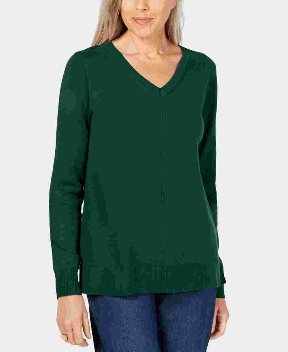 Karen Scott Women's V-Neck Pullover Sweater  Green Size Medium