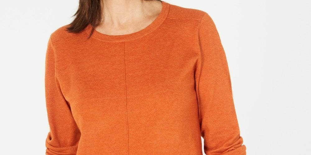 Karen Scott Women's Crewneck Long-Sleeve Sweater Med Orange Size Medium