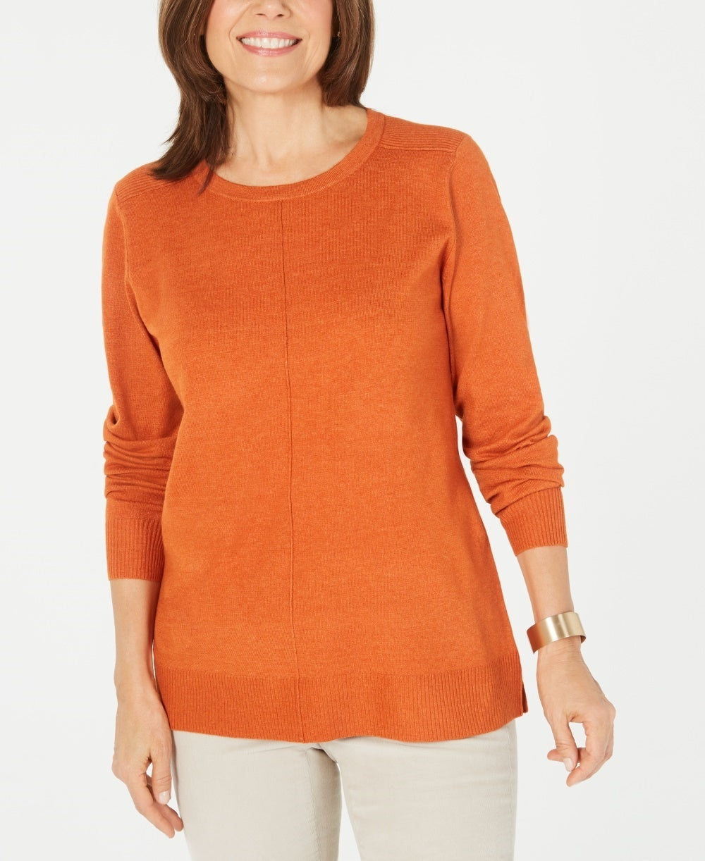 Karen Scott Women's Crewneck Long-Sleeve Sweater  Med Orange Size Small