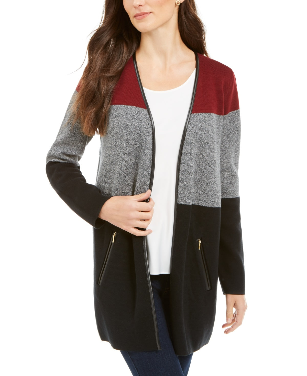 Charter Club Women's Milano Cotton Colorblocked Cardigan Black Size XX-Large