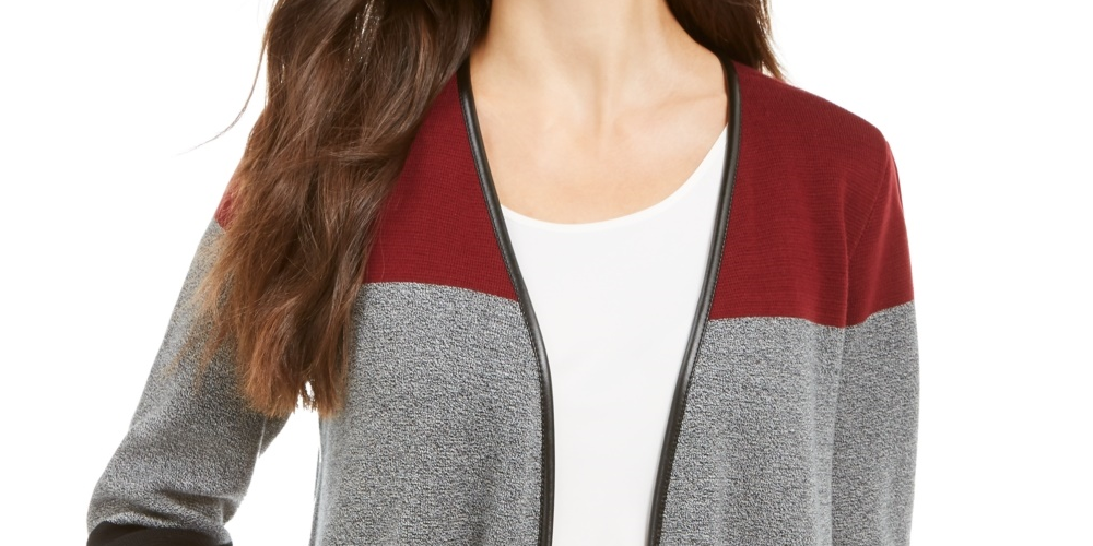 Charter Club Women's Milano Cotton Colorblocked Cardigan Black Size XX-Large
