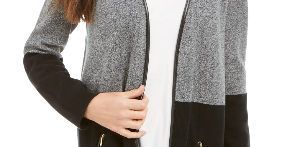 Charter Club Women's Milano Cotton Colorblocked Cardigan Black Size XX-Large