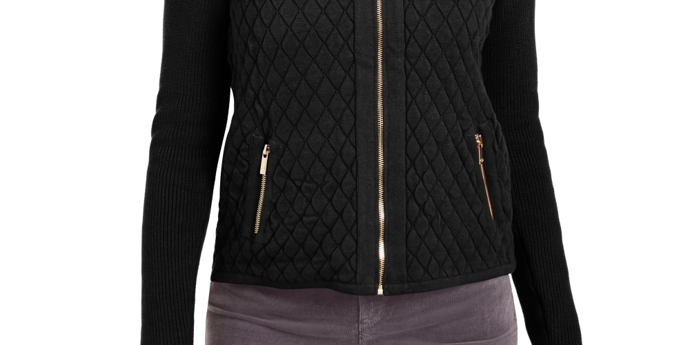 Charter Club Women's Quilted Sweater Jacket Black Size Small