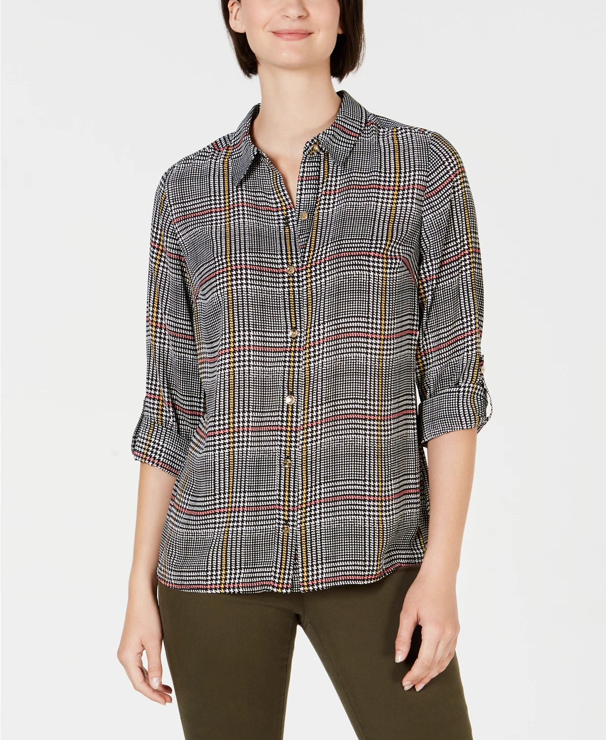 Charter Club Women's Plaid Utility Shirt Black Size Medium