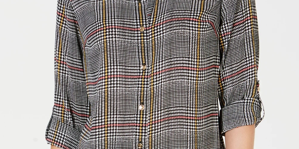 Charter Club Women's Plaid Utility Shirt Black Size Medium