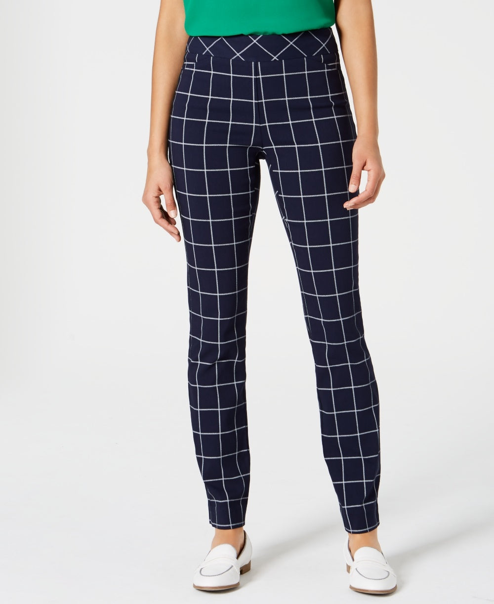 Charter Club Women's Windowpane Plaid Pants Blue Size 4 Petite