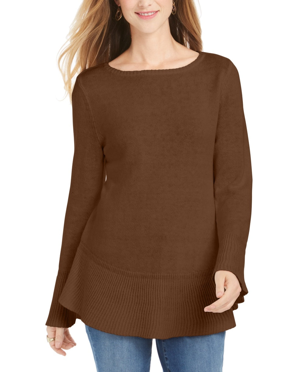 Style & Co Women's Petite RuffleHem Tunic Sweater Khaki Petite Petite