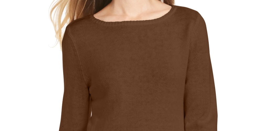 Style & Co Women's Petite RuffleHem Tunic Sweater Khaki Petite Petite