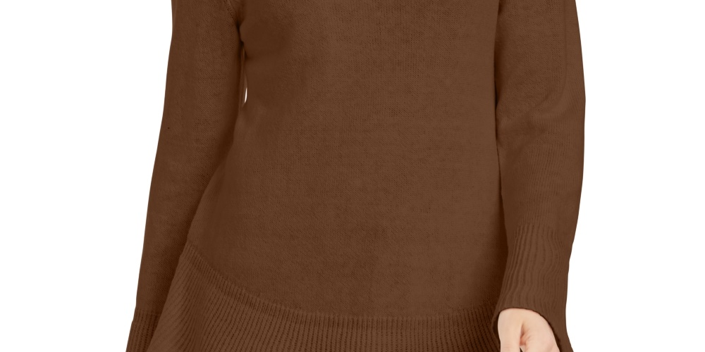 Style & Co Women's Petite RuffleHem Tunic Sweater Khaki Petite Petite