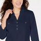 Karen Scott Women's Petite 3/4-Sleeve Polo Shirt Dark Blue Size Petite
