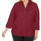 Karen Scott Women's Cotton 3/4 Sleeve Polo Top Red Size 1X