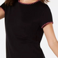 Ideology Women's Blanket-Stitch Drop-Hem T-Shirt Black Size Small