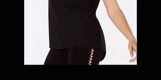 Ideology Women's Blanket-Stitch Drop-Hem T-Shirt Black Size Small