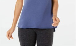 Ideology Women's Blanket Stitch Drop Hem T-Shirt Blue Size X-Large