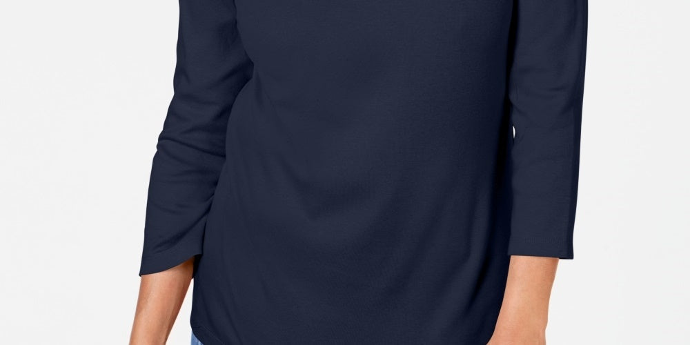 Karen Scott Women's Embroidered Cotton Layered Look Top Navy Size X-Small