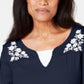 Karen Scott Women's Embroidered Cotton Layered-Look Top Navy Size Petite Medium