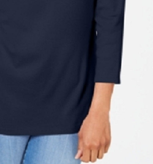 Karen Scott Women's Embroidered Cotton Layered-Look Top Navy Size Petite Medium