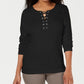 Karen Scott Women's Cotton Lace-Up Top Black Size X-Small
