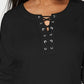 Karen Scott Women's Cotton Lace-Up Top Black Size X-Small