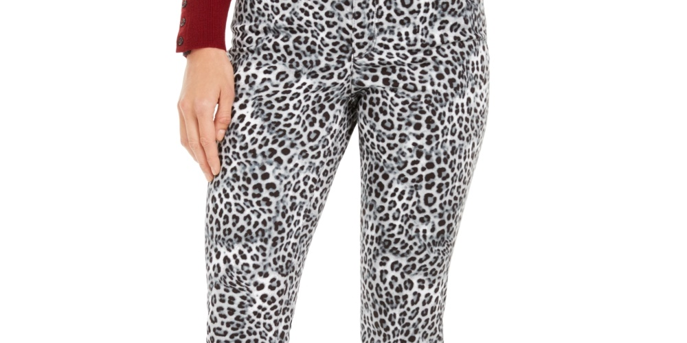 Charter Club Women's Animal Print Lexington Straight Leg Jeans White Size 4