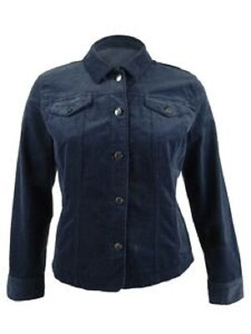Charter Club Women's Corduroy Button-Down Jacket Blue Size Medium