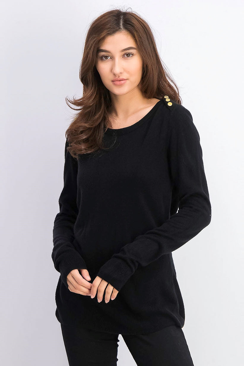 Karen Scott Women's Button-Shoulder Sweater Black Size Large
