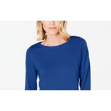 Karen Scott Women's Button Shoulder Sweater Navy Size Small
