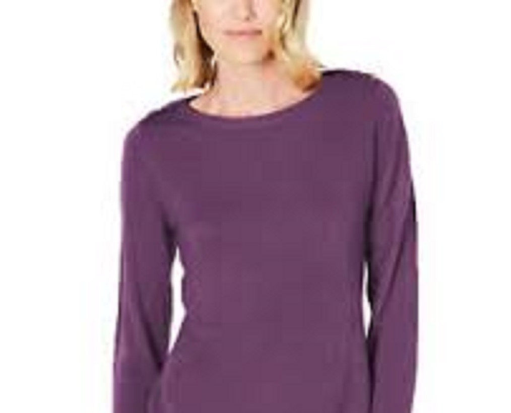 Karen Scott Women's Petite Button-Shoulder Sweater Med Purple Size Petite