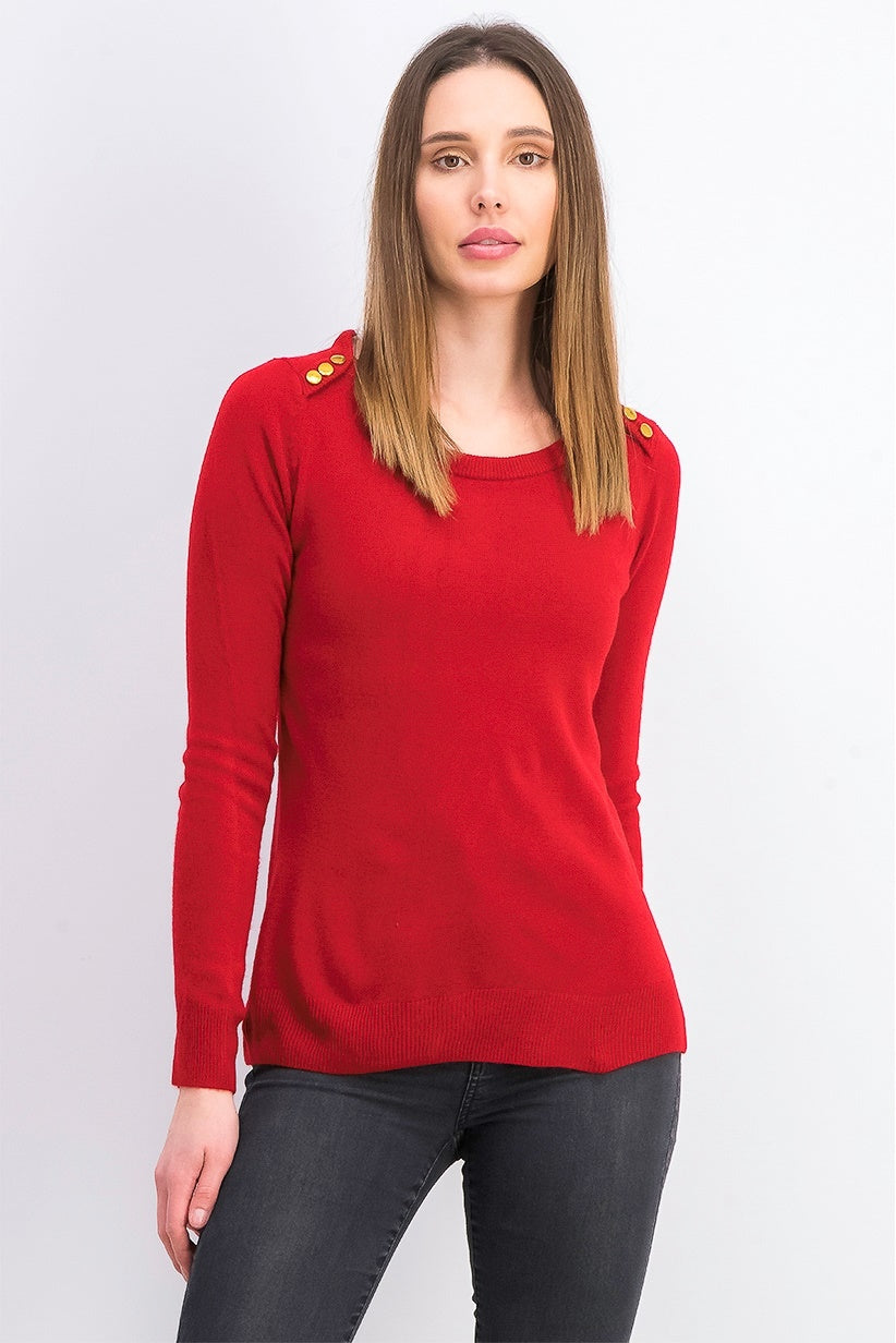 Karen Scott Women's Petite Button-Shoulder Sweater Red Size Petite