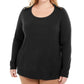 Karen Scott Women's Plus Ribbed Trim Button Shoulders Pullover Sweater Black Size 2X