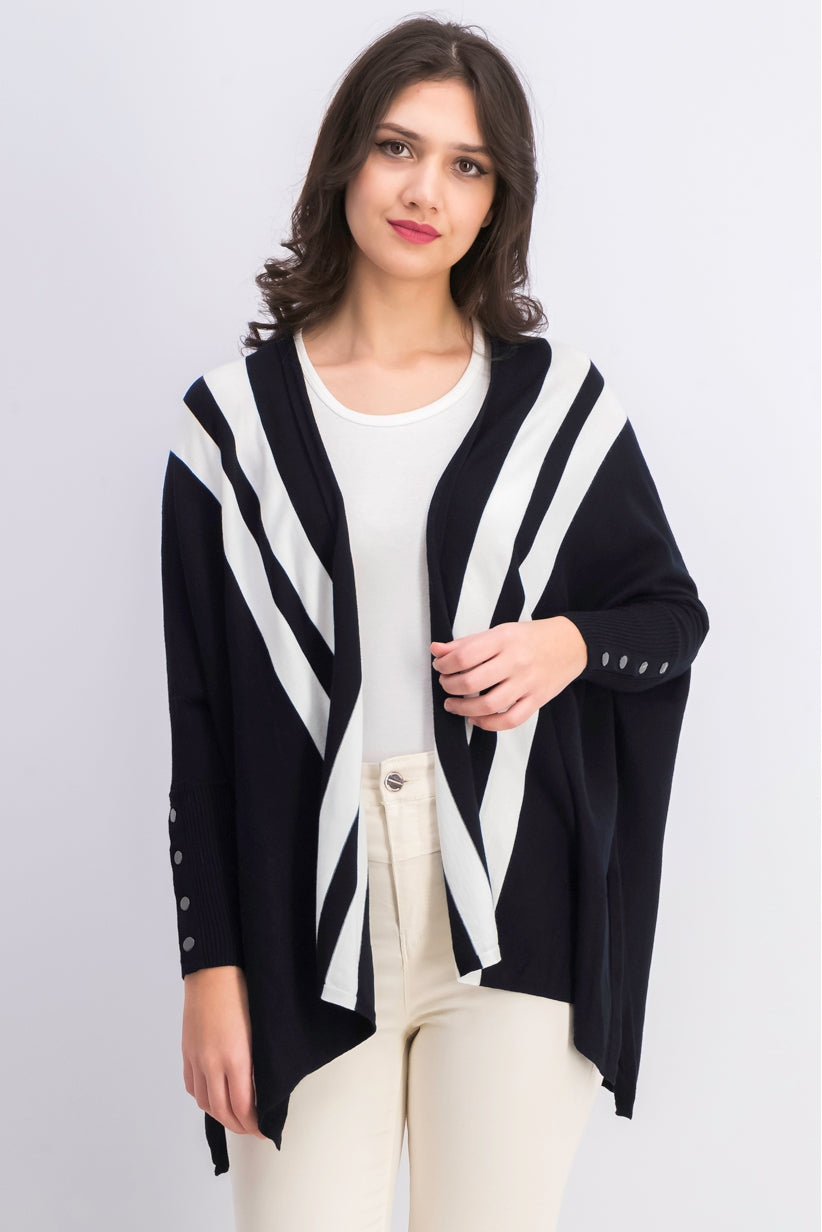 Alfani Women's Petite Striped Open-Front Cardigan Black Size Medium