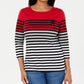 Karen Scott Women's Striped 3/4-Sleeve Top  Bright Red Size Small